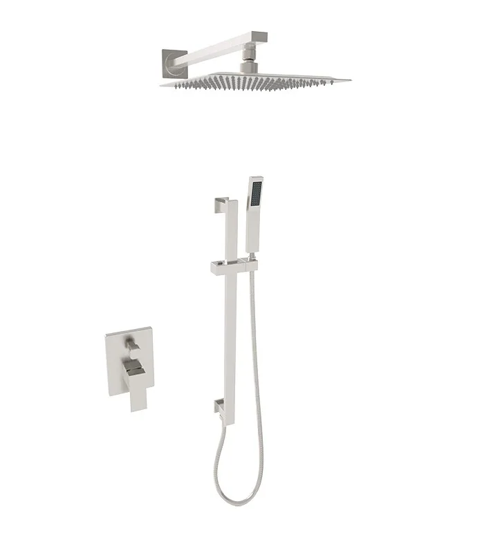 Shower System with 9.75 in. Square Rainfall Shower Head and Handheld Shower Head in Brushed Nickel
