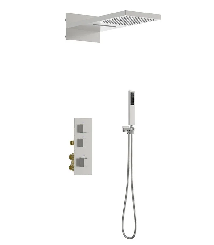 Shower System Square Rainfall Shower Head and Handheld Shower Head in Brushed Nickel