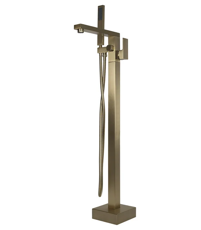 Freestanding Tub Faucet with Handheld Shower in Brushed Gold