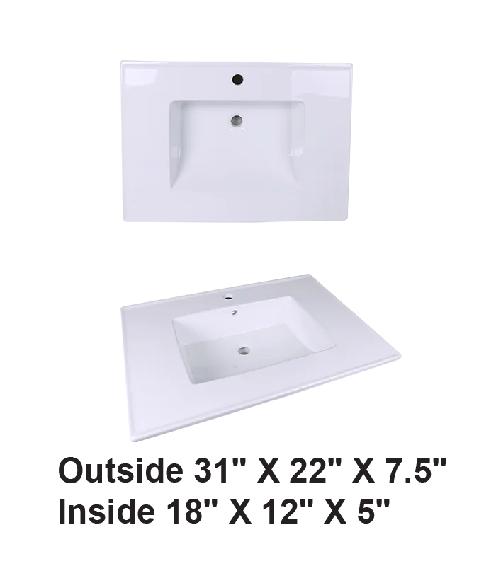 Vanity Self-Rimming Top Ceramic Sink White