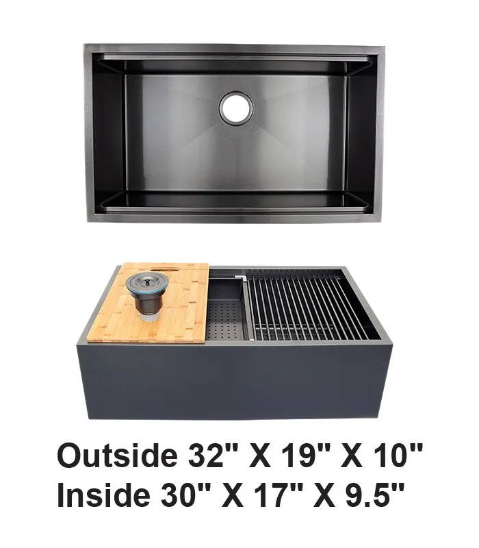 Black Single Bowl Farmhouse Apron Front Stainless Steel Sink