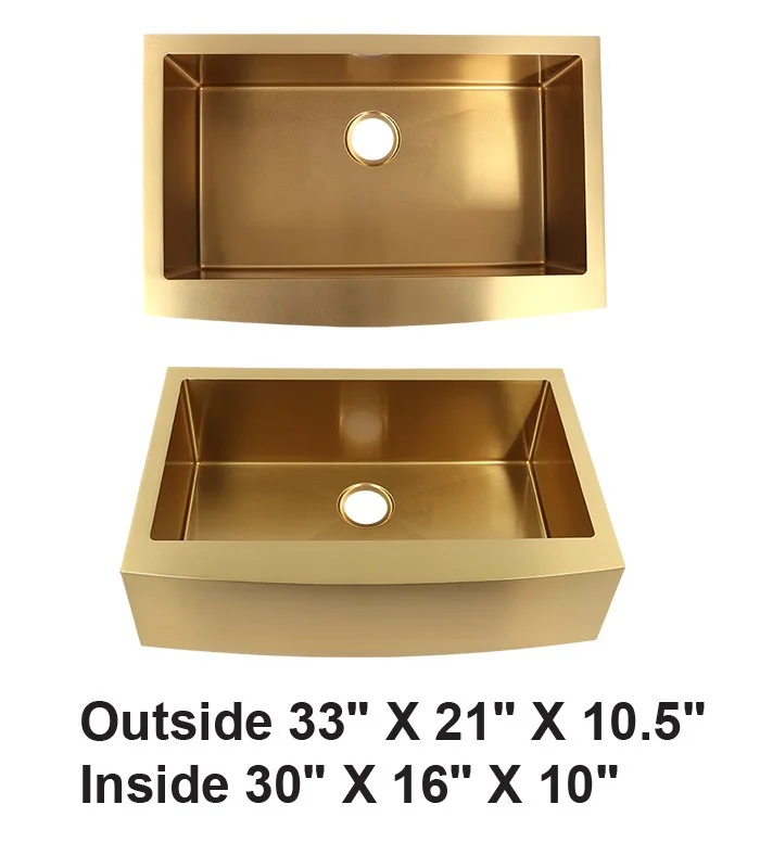 Gold Single Bowl Farmhouse Apron Front Stainless Steel Sink