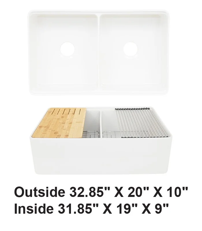 Double Bowl Farmhouse Fireclay Sink White