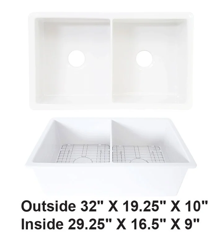 Double Bowl Undermount Fireclay Sink White