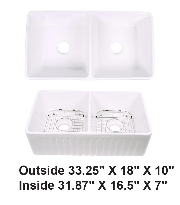 Double Bowl Farmhouse Porcelain Sink White