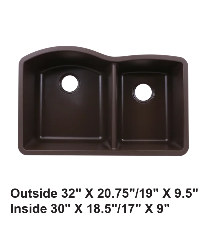 Undermount Double Bowl 60/40 Granite Composite Sink Coffee