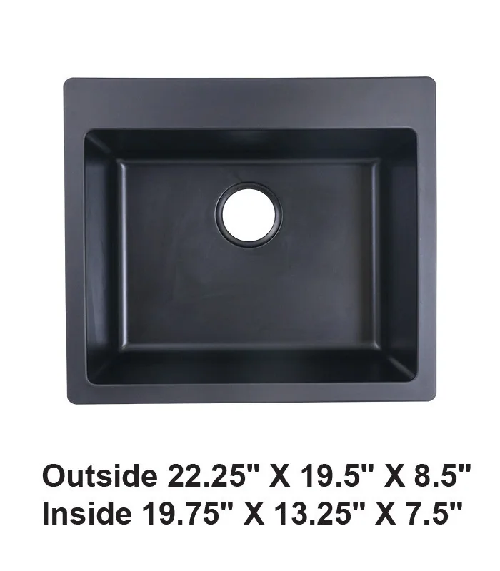 Drop-In or Undermount Single Bowl Granite Composite Sink Black