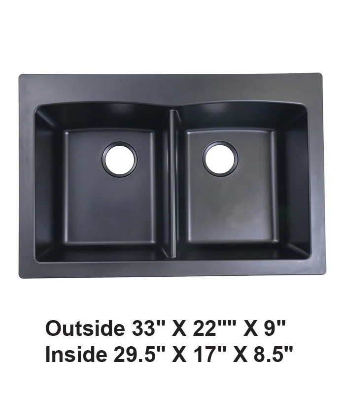 Drop-In or Undermount Double Bowl 50/50 Granite Composite Sink Black