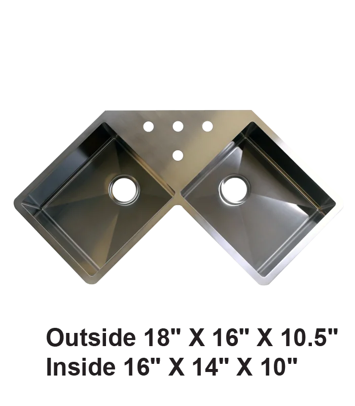 Handmade Undermount Double Bowl Stainless Steel Corner Sink