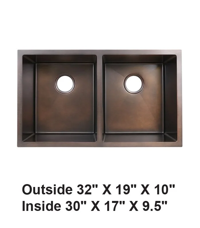 Handmade Undermount Double Bowl 50/50 Stainless Steel Sink Antique Copper