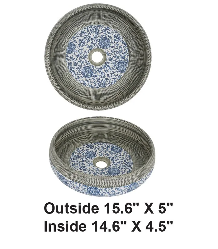 Above Counter Vessel Ceramic Sink Green/White/Blue Paint