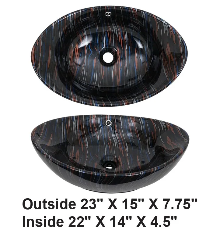 Above Counter Vessel Ceramic Sink Black Color Stripes