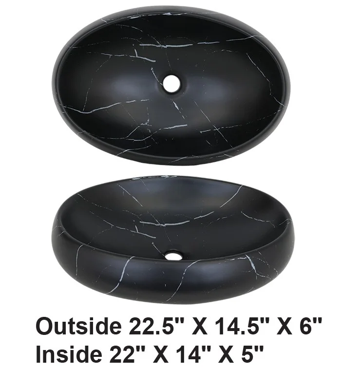 Above Counter Vessel Ceramic Sink Black Marble Design