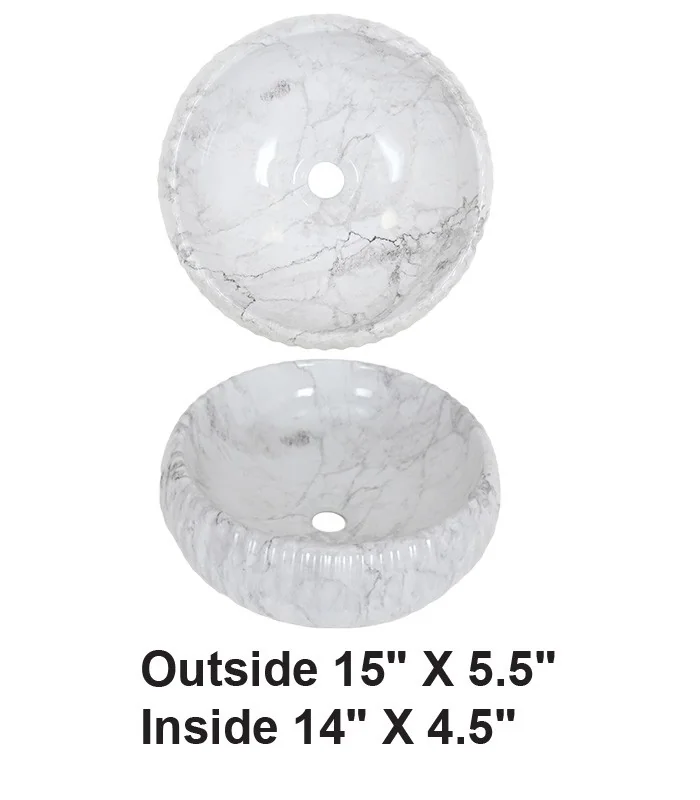 Above Counter Vessel Ceramic Sink White Marble Design