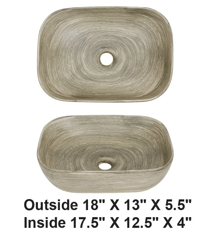Above Counter Vessel Ceramic Sink Wood Grain Design