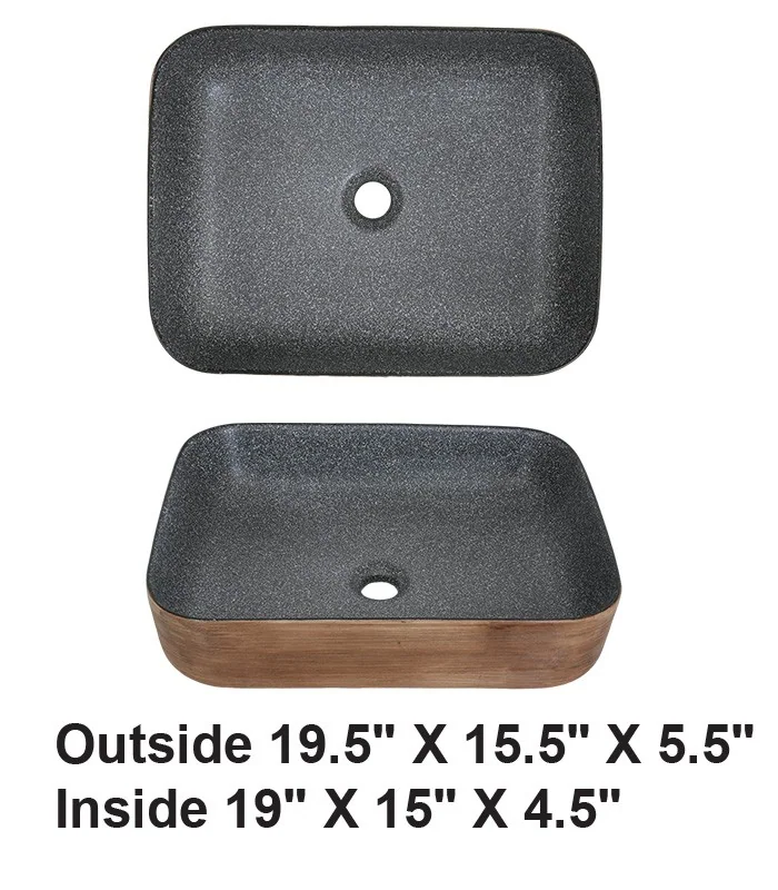 Above Counter Vessel Ceramic Sink Two Color Wood Grain Design