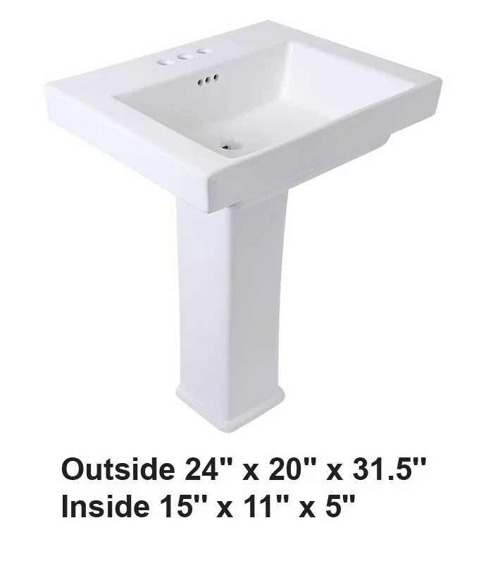 Pedestal Rectangular Ceramic Sink White