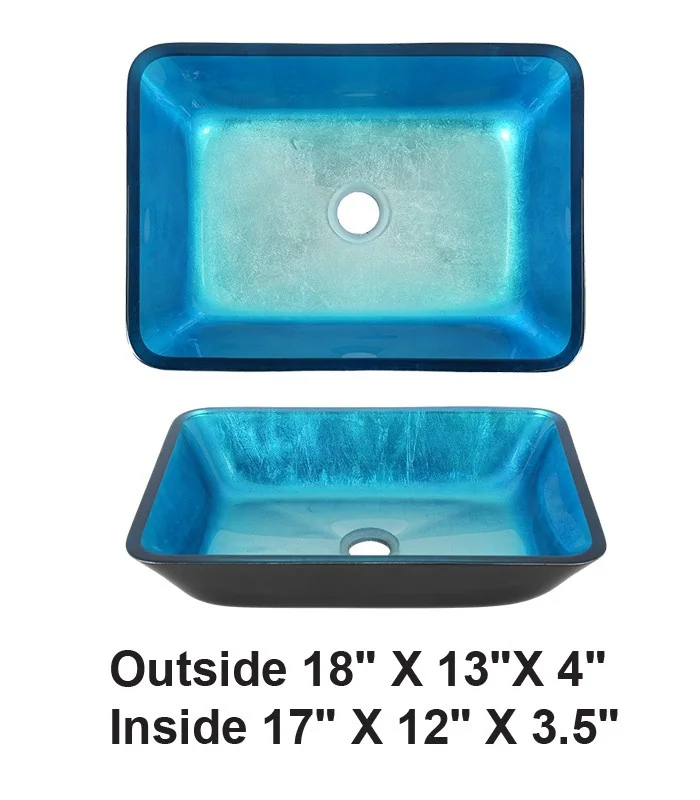 Above Counter Blue Foiled Tempered Glass Sink