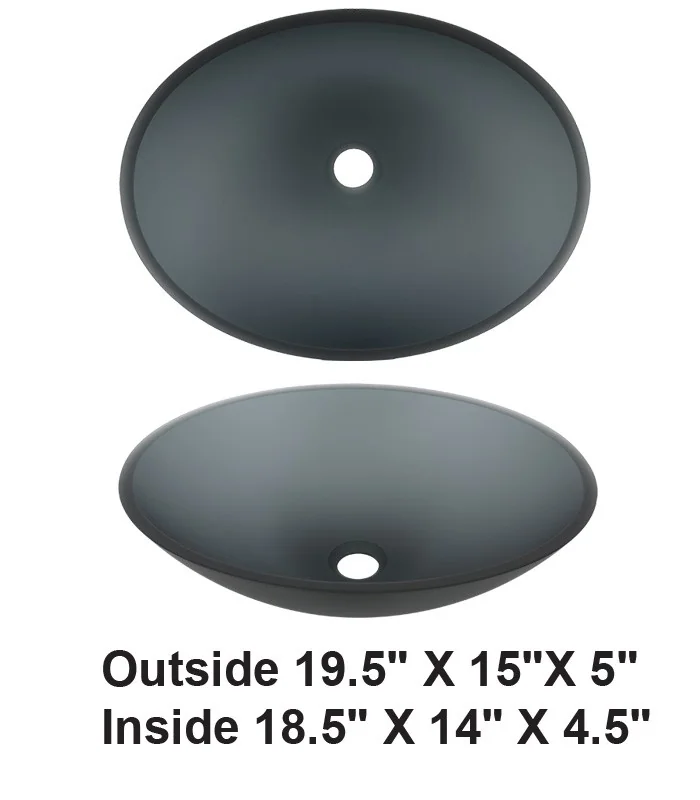 Above Counter Matt Gray Oval Tempered Glass Sink