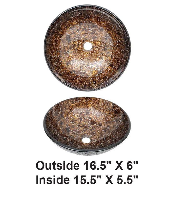 Above Counter Gold Foiled Tempered Glass Vessel Sink