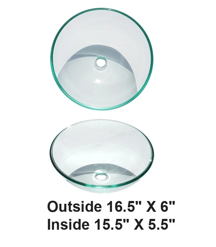 Above Counter Tempered Clear Glass Vessel Sink