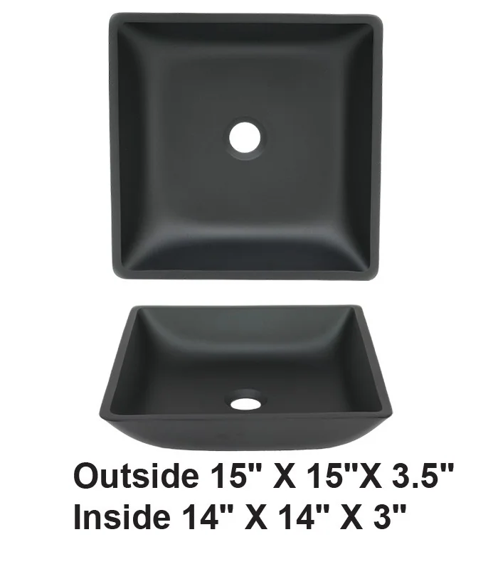 Above Counter Matte Black Tempered Glass Vessel Sink