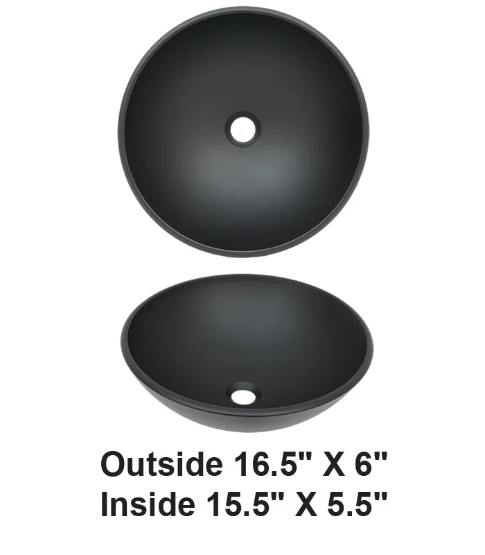 Above Counter Matte Black Tempered Glass Vessel Sink