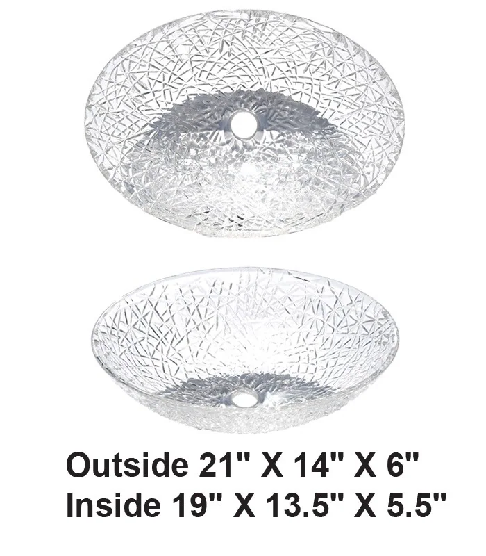 Above Counter Crystal Glass in Transparent Vessel Sink