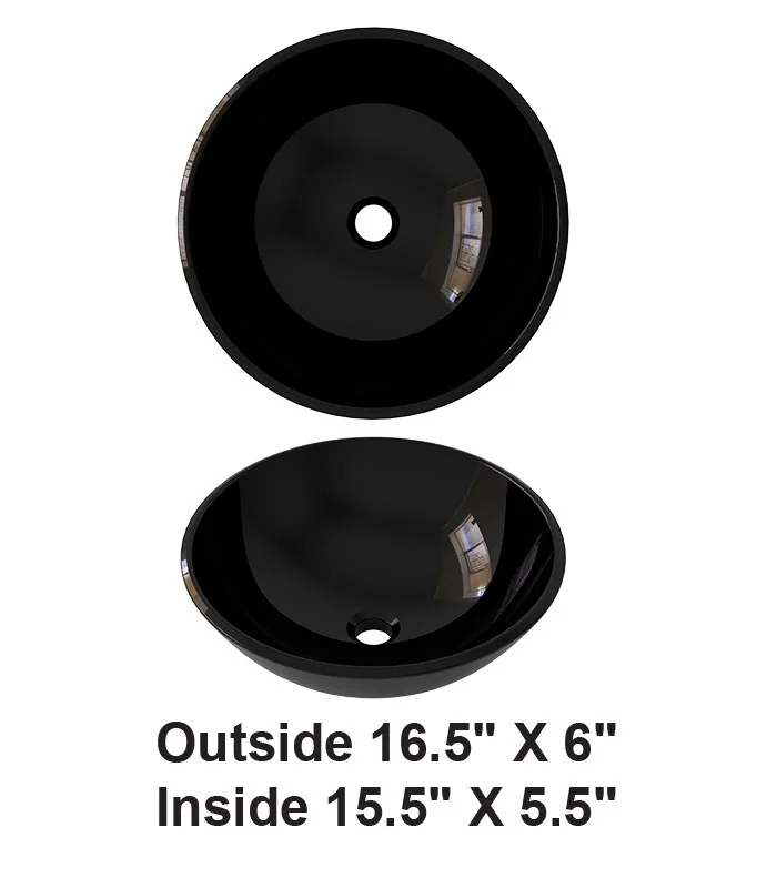 Above Counter Tempered Glossy Black Glass Vessel Sink