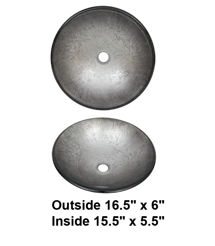 Above Counter Gray Foiled Tempered Glass Vessel Sink