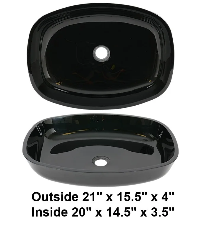 Above Counter Tempered Black Glass Sink