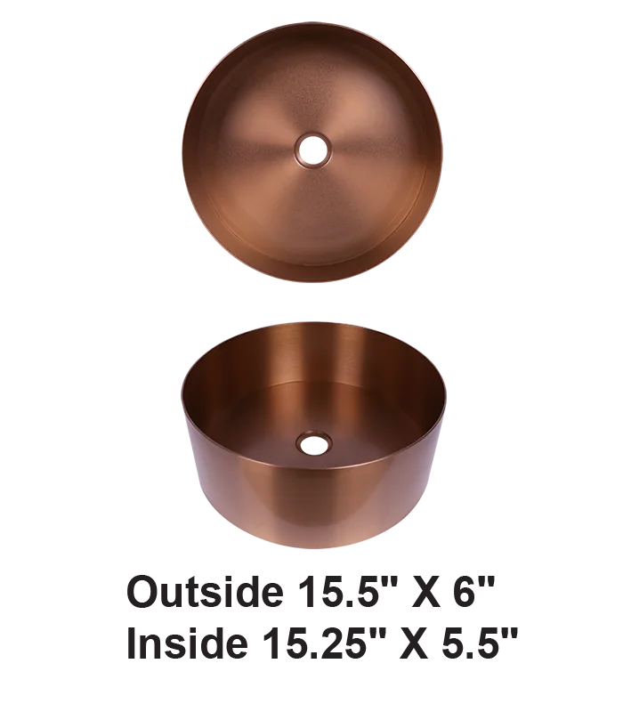 Handmade Vessel Stainless Steel Bathroom Sink in Brushed Rose Gold