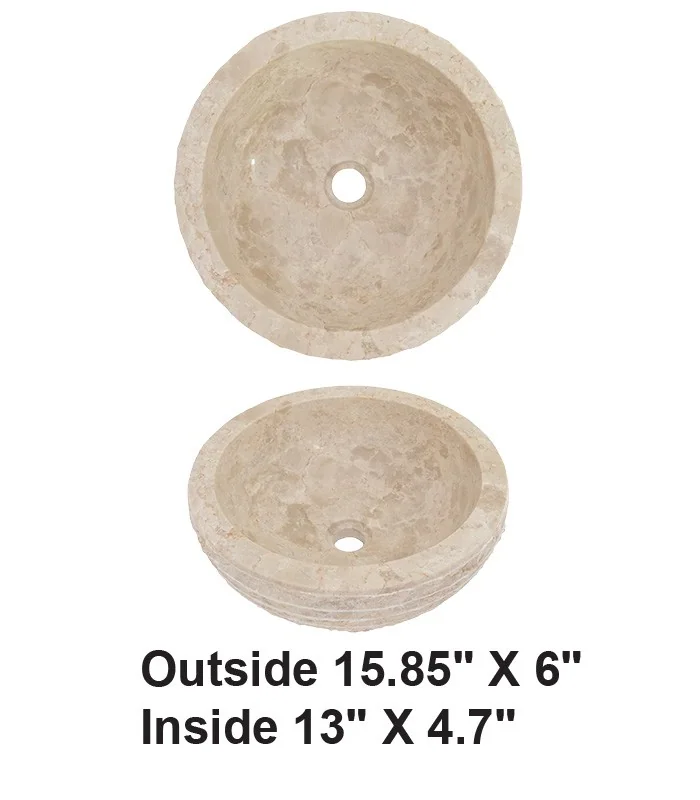 Above Counter Round Cream Marble Vessel Bathroom Sink