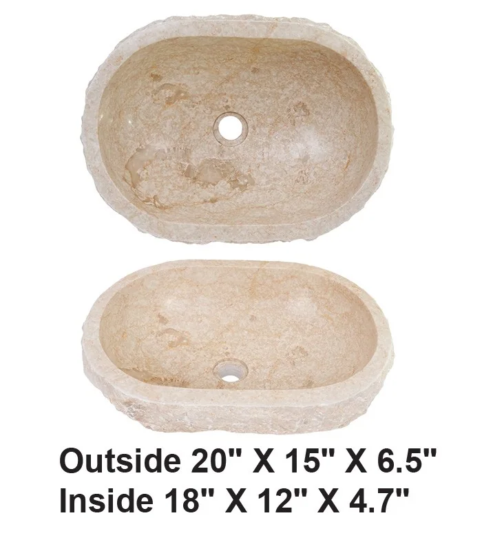 Above Counter Sink Oval Cream Marble Vessel Bathroom Sink