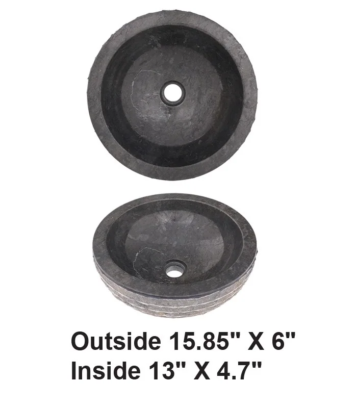 Above Counter Round Black Marble Vessel Bathroom Sink