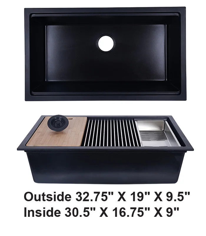 Single Bowl Granite Composite Workstation Kitchen Sink Black