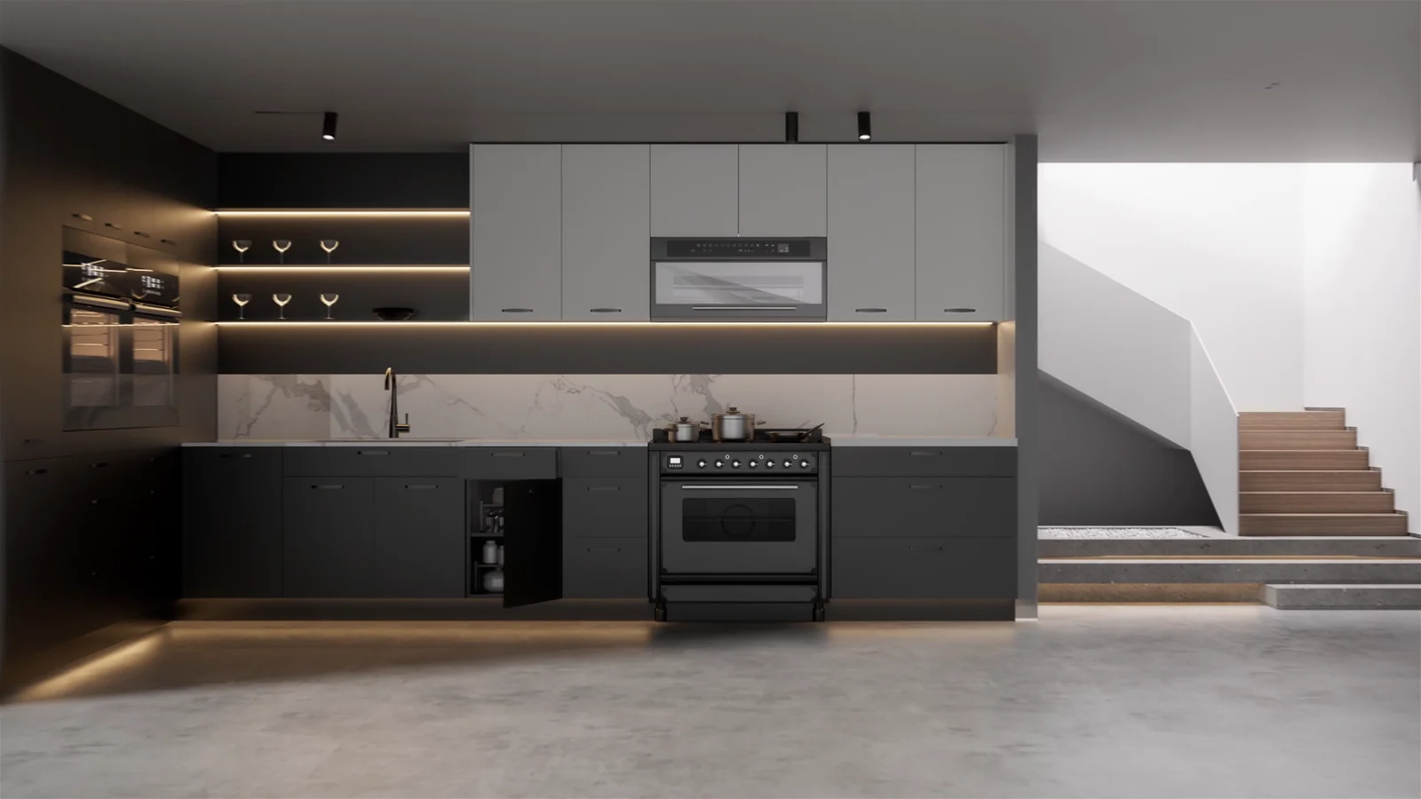 A contemporary kitchen shown in the M-BOX 3D film